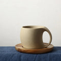 Gift Health Pottery Coffee Cup with Acacia Wooden Tray to Send Spoon Simple Water Mug