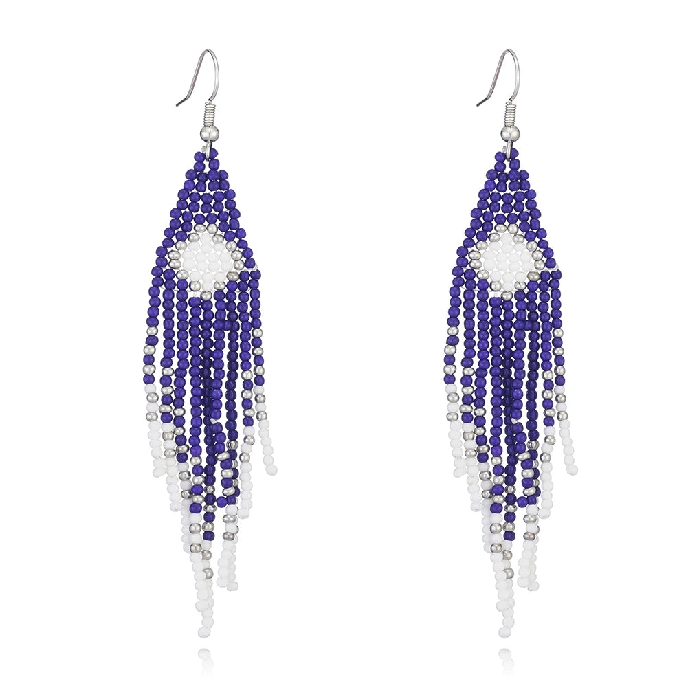 Customized Bohemian Style Seed Bead Chandelier Earrings With Long Tassel Fashion Jewelry for Women