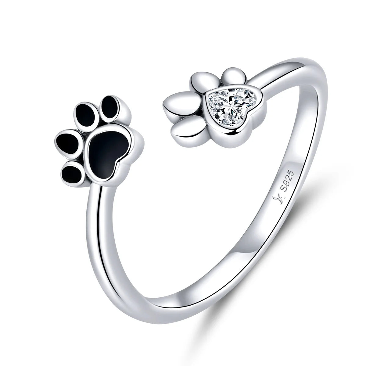 100% 925 Sterling Silver Paw Dog Pets' Footprint Ring for Women Wedding Engagement Adjustable Rings Fashion Jewelry SCR605