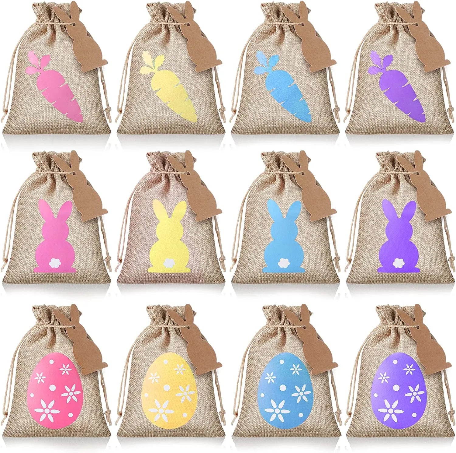 China Factory Custom Linen Goody Gift Bunny Bags Burlap Easter Drawstring Bags