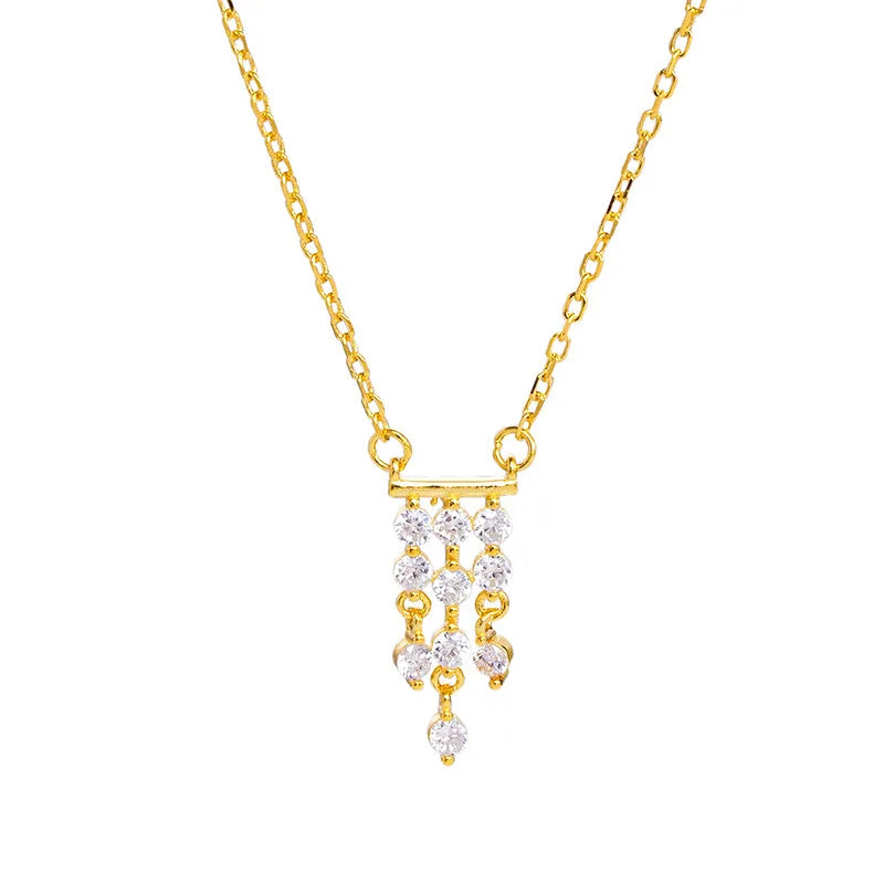 Fine Jewelry 925 Sterling Silver Zircon Dangle Necklace Water Drop Diamond Tassel Gold Plated Necklaces for Women