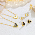 18k Gold Plated Stainless Steel Enamel White Heart Black Heart Necklace Earrings Set