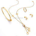 Wholesale Zircon Stone Women Circle Stainless Steel Trendy Gold Plated Dubai Sets Cheap Necklace and Earrings Jewelry Set