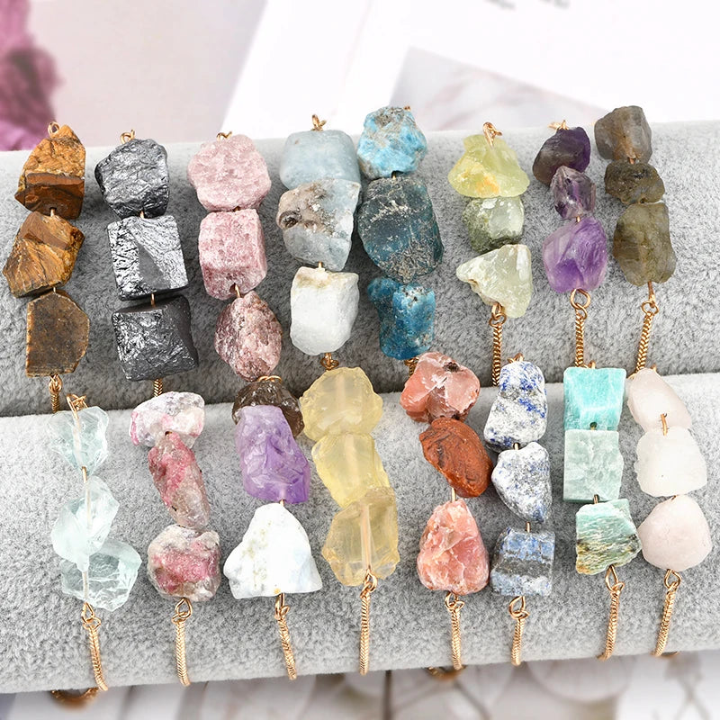 Raw Crystal Jewelry Special Natural Shaped Adjustable Raw Crystal Boho Beaded Raw Crystal Bracelet