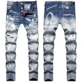 Custom LOGO Italian Trendy Big-name Pad Cloth Patch Messy Thread Embroidery Hole Digital Printing Elastic Small Straight Jeans