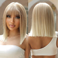 Factory Outlet Short Straight Synthetic Wigs Light Brown Golden Bob Wigs With Bangs for Women Heat Resistant Fiber