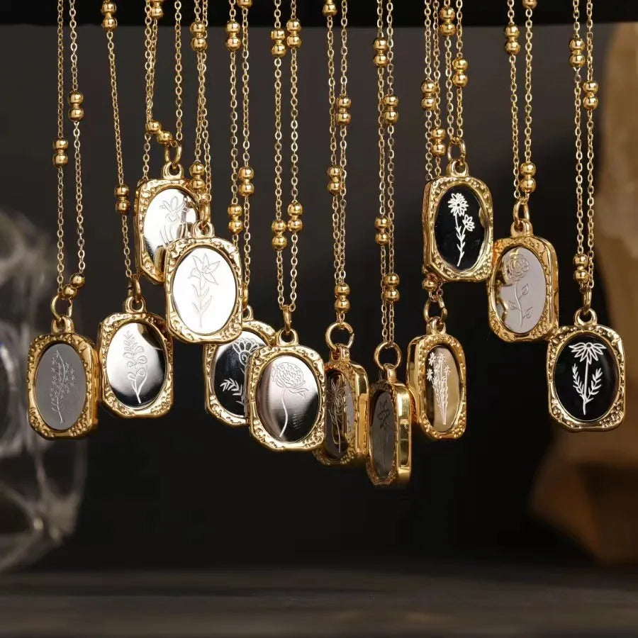 New 12 Birth Month Flower Necklace Sign Pendant Necklaces Stainless Steel  18K Real Gold PVD Plated Women Factory Wholesale Hot