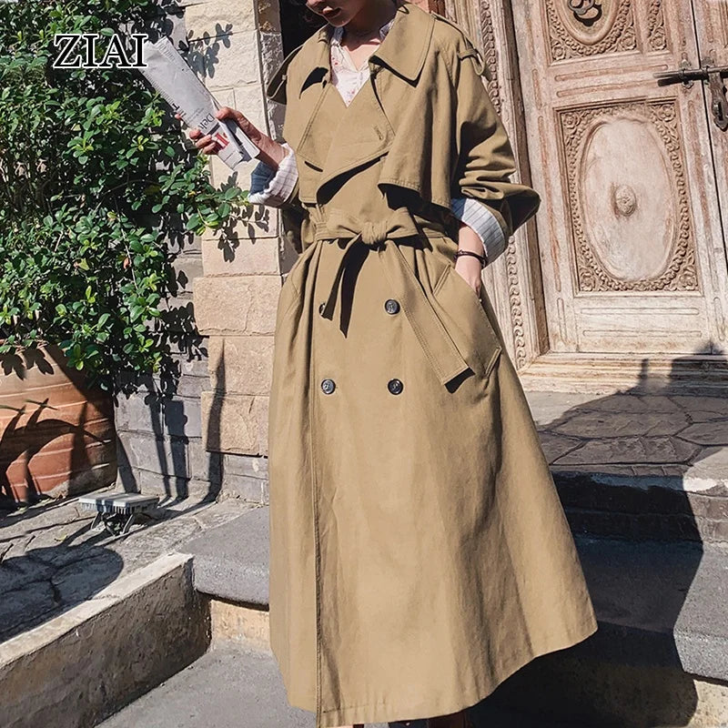 Good Quality Fashion Clothing Double Breasted Long Women Trench Coat With Belt Ladies Windbreaker Coat Outwear