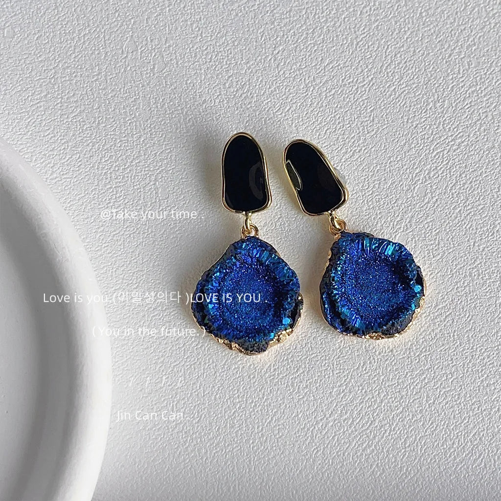 Blue Premium 925 Silver Needle Plated 14K Stud Earrings Trendy and Versatile Charm Style for Fashionable Women