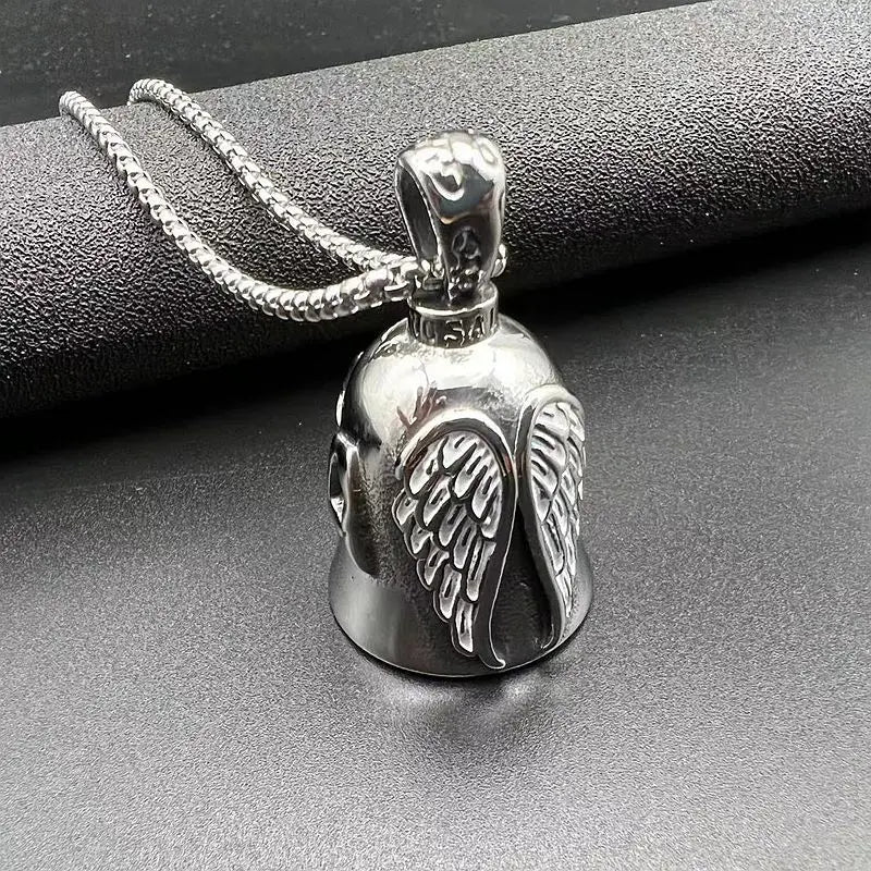 Motorcycle Bell Angel Wings Bell Pendant Riding Good Luck Keychain Necklace Accessories Biker Rock Gift