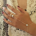Rhinestone Hollow Geometric Arrow Opening Ring Hand Back Bangles Big Crystal Ring Bracelets Finger for Women