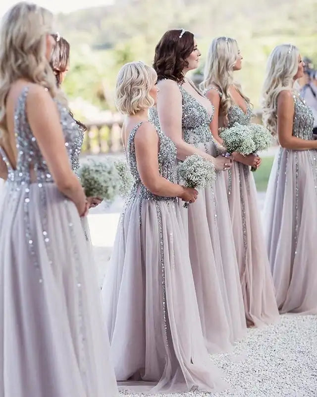 Sexy Evening Dress V-neckline Bridesmaid Dress for Women 2026 Elegant Wedding Shinning Party Bridesmaids Woman Gowns MB360