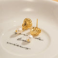 SP High Quality Stainless Steel 18K Gold Plated Shell Baroque Gold Pearl Fresh Water Pearl Stud Earrings for Women