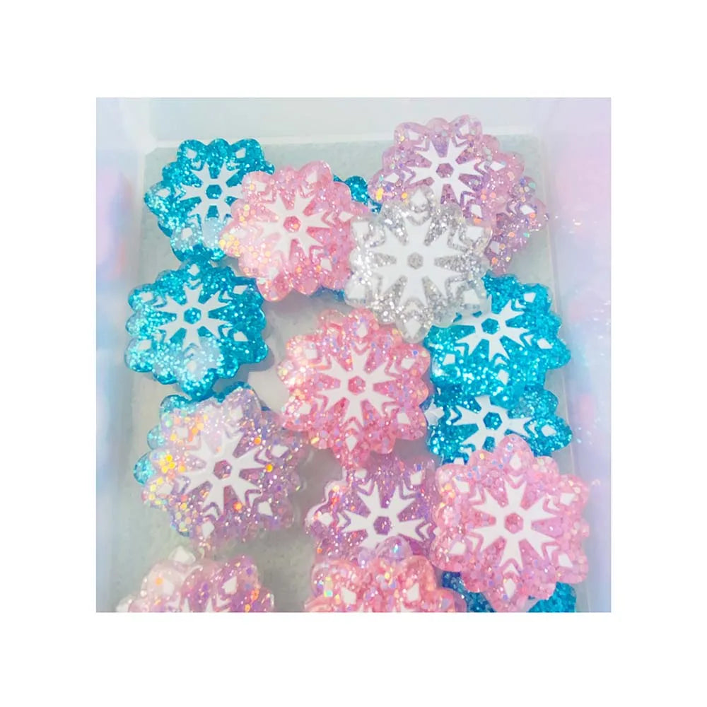 Bulk 100pcs Winter Snowflake Resin Cabochon 18MM 29MM Glitter Embellishment for Christmas White Blue DIY Jewelry Making Finding