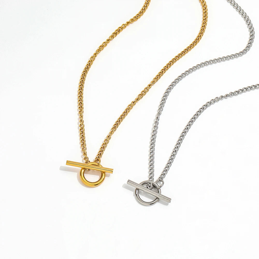 Fenny 18K Gold Plated Wholesale Fashion Waterproof Basic Dainty Toggle Herringbone Chain Stainless Steel Necklace