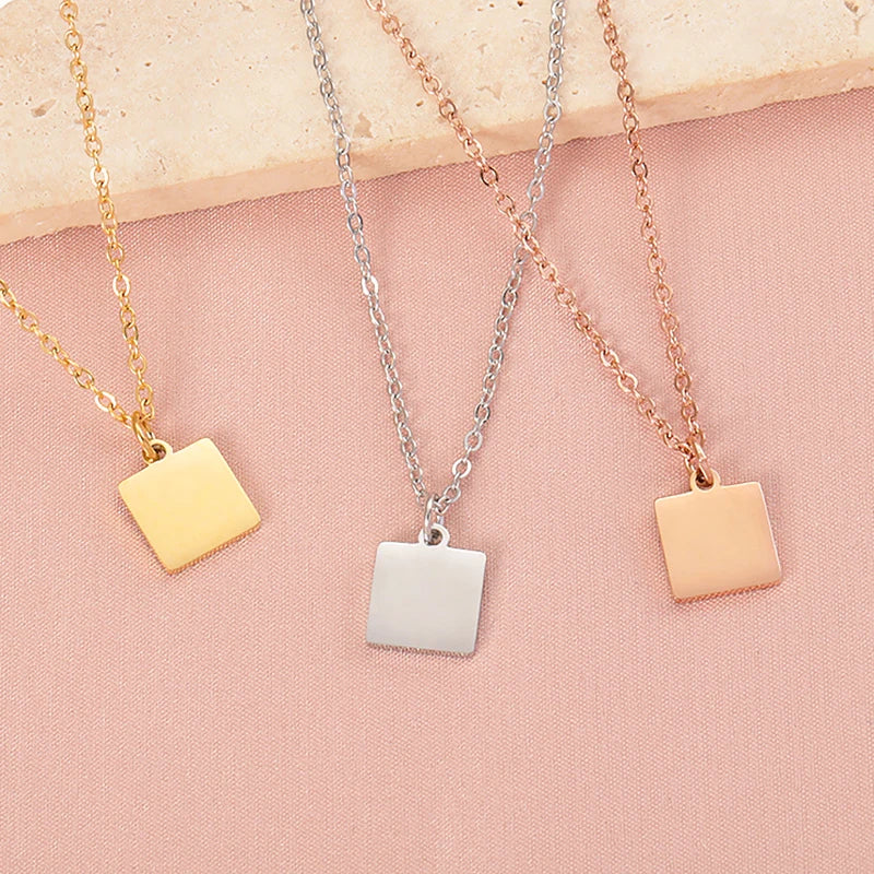 Trendy 18K Gold Plated Stainless Steel Blank Square Pendant Necklaces for Engraving Fashion Custom Laser Engraving Square Blanks