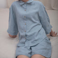 Simple Casual Style High Quality Unisex Top Shirt and Shorts Linen Summer Nightgowns Stonewashed 100% Pure Linen Pajamas Set