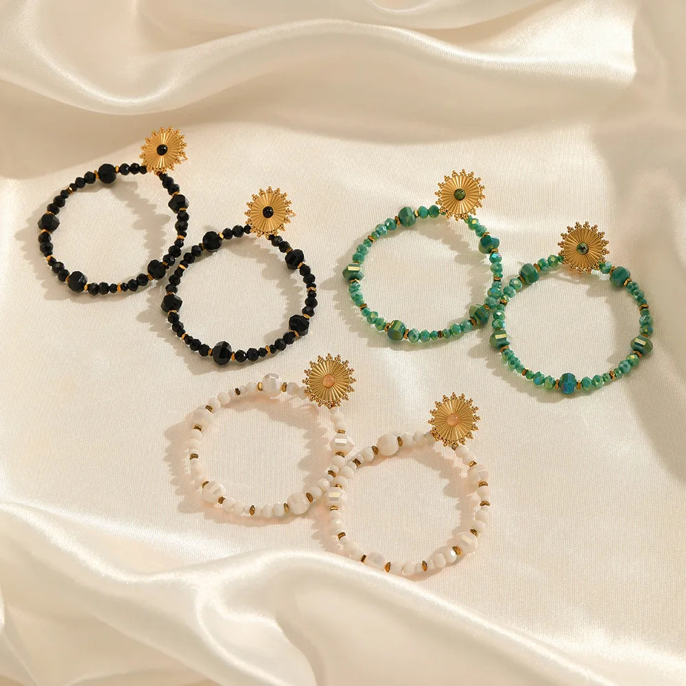Bohemian Ethnic Style Handmade Crystal Earrings Popular Stone Stainless Steel Earrings Wholesale