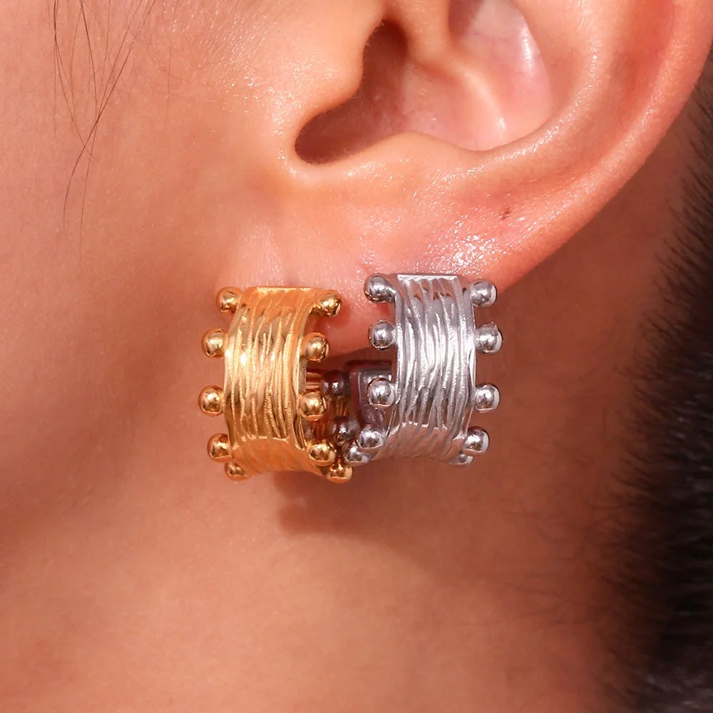 Minimalist Gold Plated Earring 316L Stainless Steel Beaded Earrings Summer Jewelry Hoop Earrings