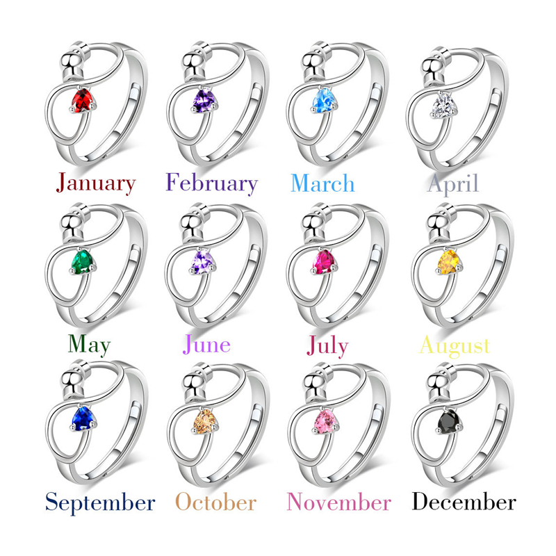 Adjustable 1-12 Birthstone Decompress Anti-anxiety Spin Ringsfor Wedding Family Mother Days Birthday  Jewelry Gifts