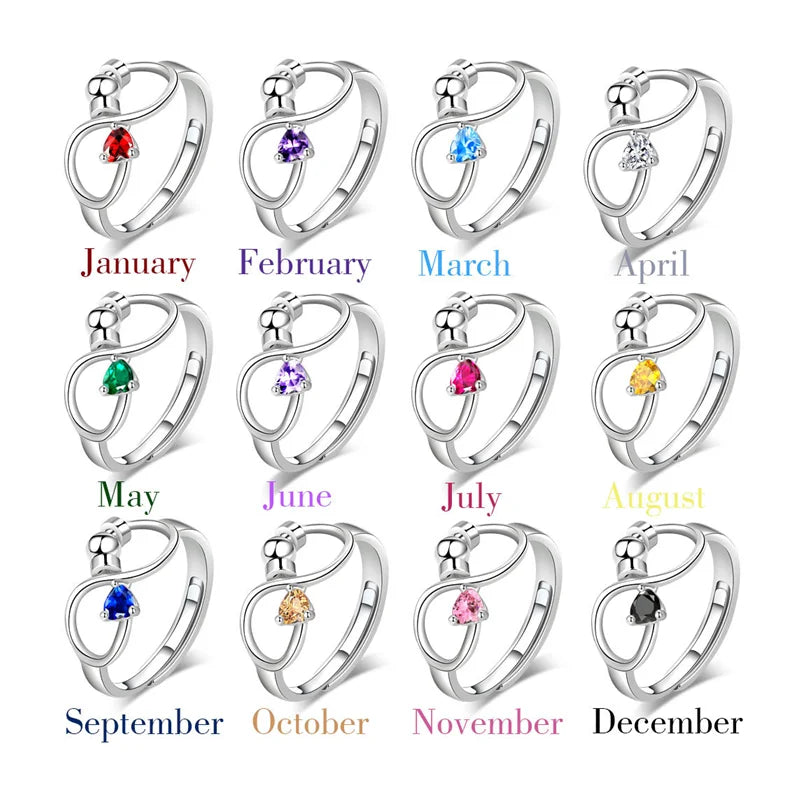 Adjustable 1-12 Birthstone Decompress Anti-anxiety Spin Ringsfor Wedding Family Mother Days Birthday Jewelry Gifts