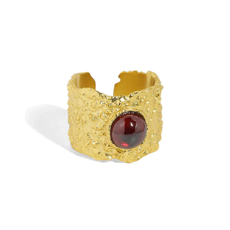 WMJT626 Fashion Irregular Round Created Ruby 925 Sterling Silver Adjustable Ring Handmade 925 Sterling Silver Garnet Ring