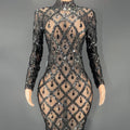 2022 Sexy Handmade Crystal Sequin Extreme Sexy Transparent Dress Black Mesh Diamond Crystal Dress