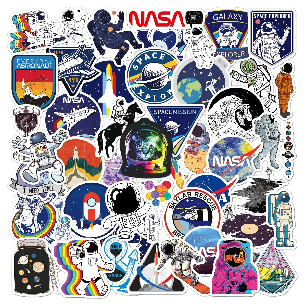 50Pcs Nasa Astronaut Outer Space Spaceman Rocket Moon Star Cool Tide Label For Bottle Fridge Luggage Laptop Cartoon Stickers