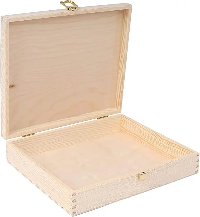 Unpainted Plain Golden Latch Lid Perfect for Storing Valuables Small Items in the OfficeCreative Deco Wooden Storage Box