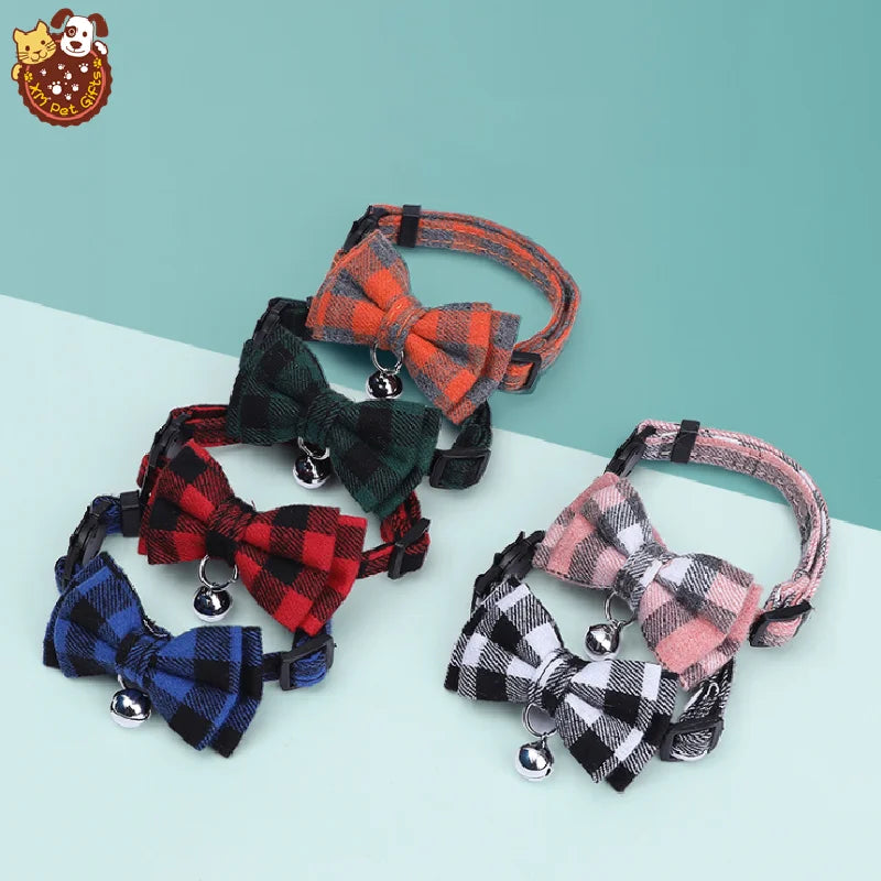 Hign Quality Wholesale British Style Plaid Safety Breakaway Buckle Small Cat Kitty Bow Tie Pet Collar