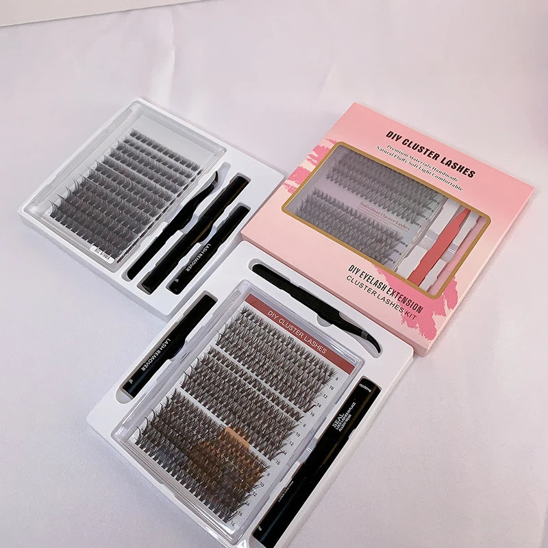 New Arrival Self Adhesive C D Curl Wispy Cluster Lashes Wholesale Private Label Pre Cut Segment DIY Cluster Lashes Wholesale