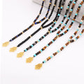New Design Jewish Jewelry Small Natural Stone Stainless Steel Beads Gemstone Hamsa Hand Pendant Beads Long Necklace Men