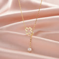 RINNTIN GPN76 Stretchable Chain Freshwater Pearl Cross Hollow Necklace 925 Sterling Silver Fine Y-pendant Necklaces for Women