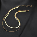 Non Tarnish Double Layered Gold Chain Necklace Fashion 18K Gold Herringbone Chain and Rope Chain Layered Necklace for Women