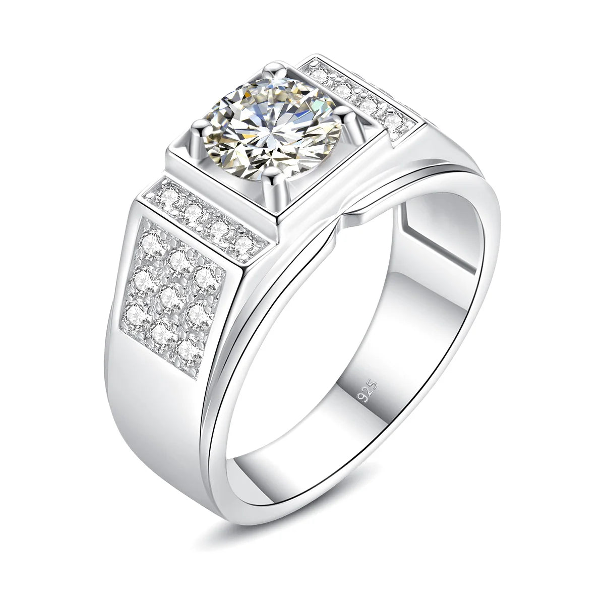 Luxury Men's Anillos 1 Carat Diamond Solid Sterling Silver 925 Engagement Rings Fine Jewelry Father's Day Moissanite Ring Men s