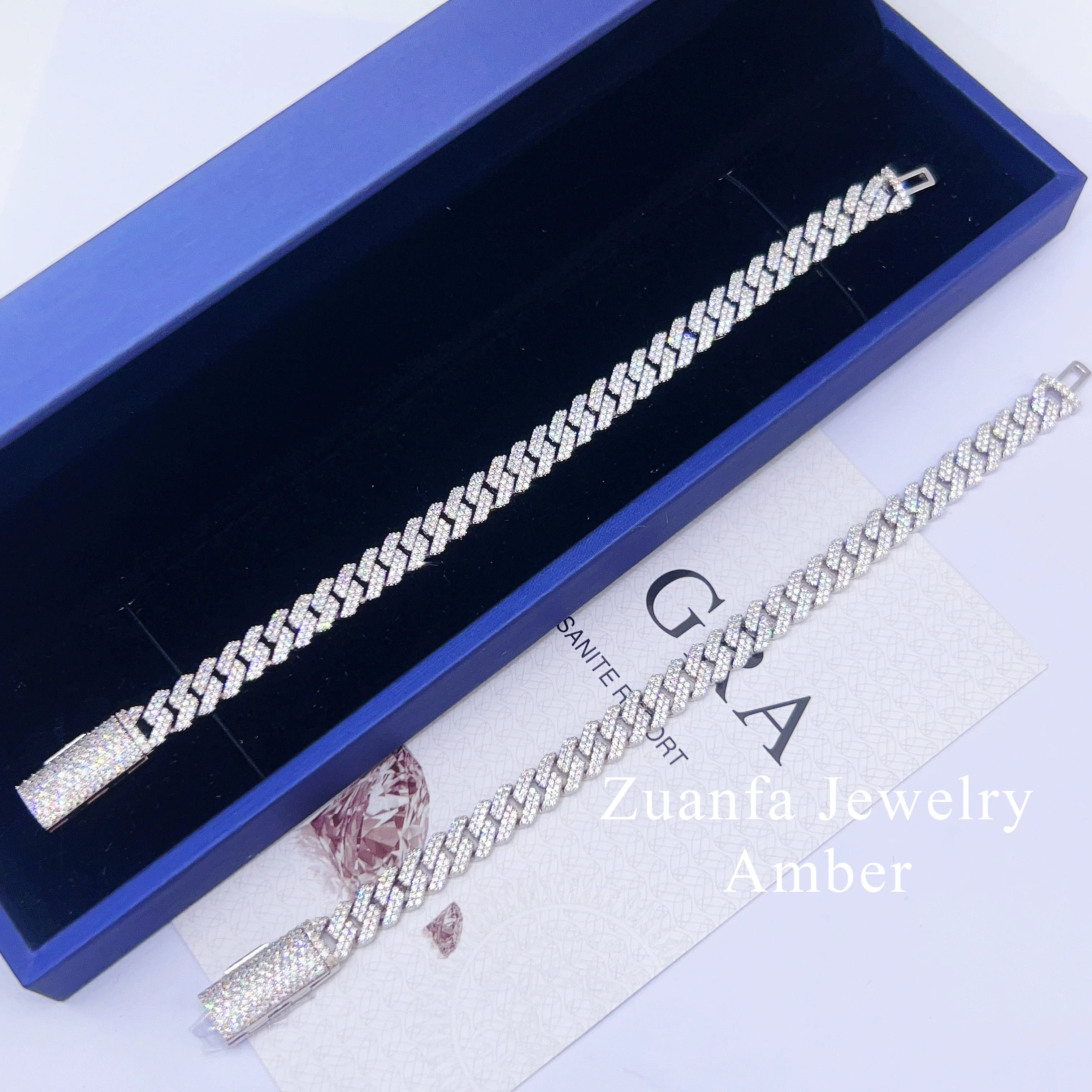 Pass Diamond Tester 8MM 2 Rows Hip Hop Iced Out Jewelry 925 Sterling Silver D-Vvs1 Diamond Moissanite Cuban Link Bracelet