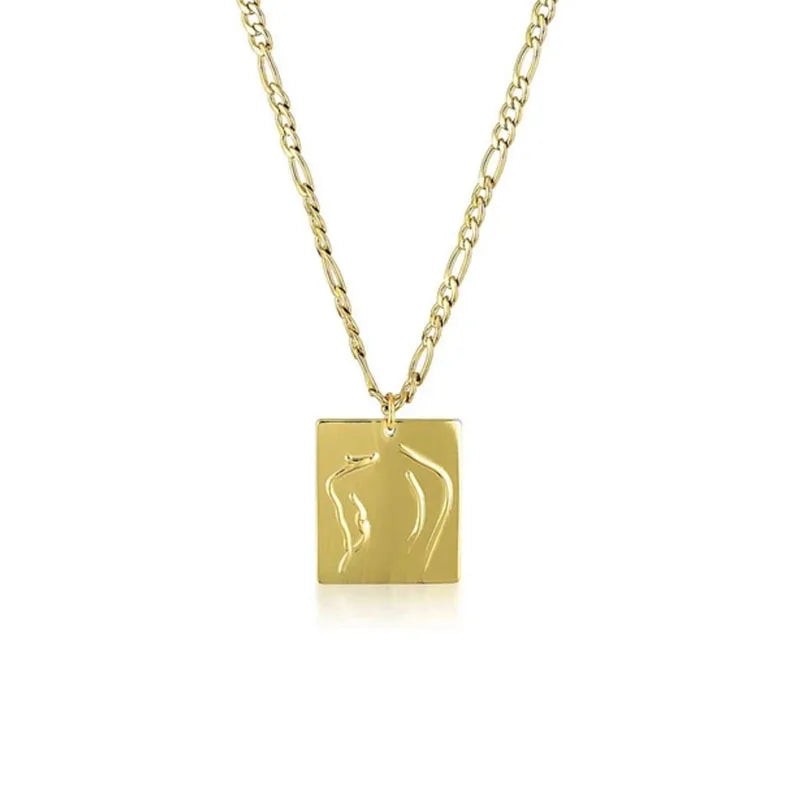 Joolim Jewelry 18K Gold Plated Figaro Chain Figure  Pendant Necklace Stainless Steel Jewelry Wholesale