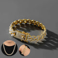 Hip Hop Jewelry Mens 12mm Silver 18k Gold Cuban Link Bracelet Necklace Miami Diamond Cuban Link Chain and Bracelet Set