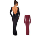 Liu Ming Women's Trending Maxi Dress Solid Backless Ruched for Birthday or Evening Parties Autumn Modest Pleated Fashion