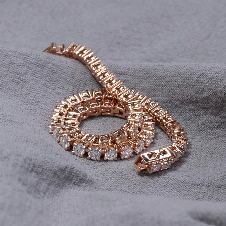 High End Moissanite Jewelry 7inches 3mm D VVS1 Moissanite Diamond Real Rose Gold 14K Tennis Bracelet for Men Women