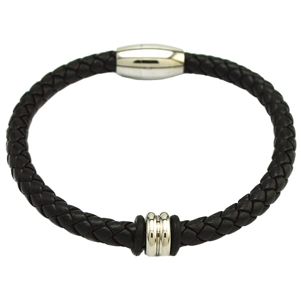 Factory Customized Children's Vintage Style Woven Leather Chain Link Bracelets Silver Plated Coral Stainless Steel Fashionable