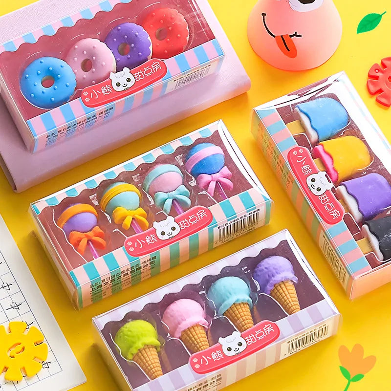 Stationery Supplies School Girl Cute Lollipop Ice Cream Donuts Candy Eraser Set