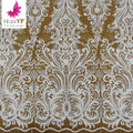 Heavy Beaded Pure White Embroidered Bridal Lace Beads With Crystal Sequins Wedding Dress With Silver Beading  HY2044-1