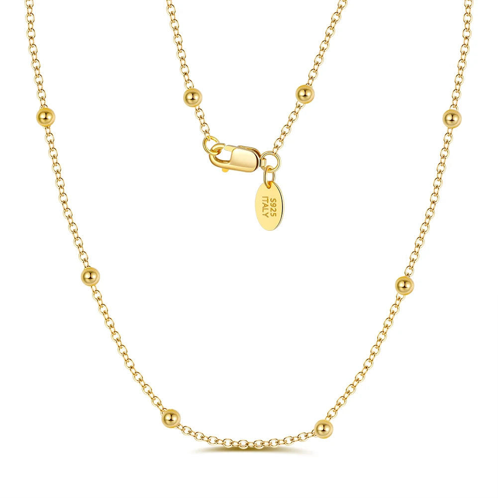 RINNTIN SC43 Italian 925 Sterling Silver Chains Jewelry Set Hip Hop 14k Gold 1.0mm Ball Bead Cable Link Chain Necklace Women