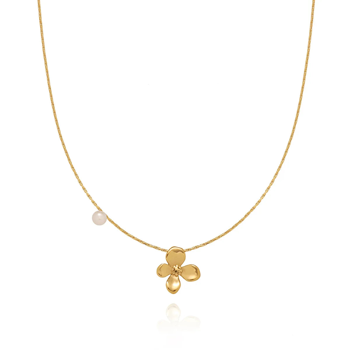 18K Gold Plated Stainless Steel Necklace Unique Flower Pearl Design Simplest Fashion for Parties Occasions Fine Pendants Charms