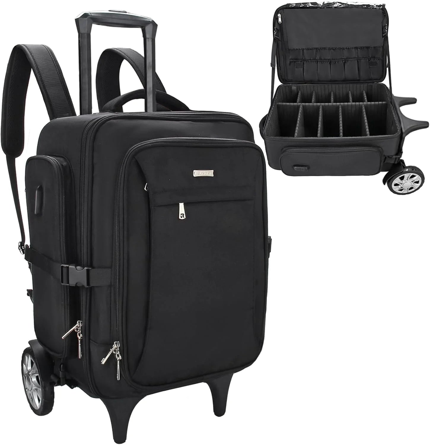 Relavel Professional Makeup Brush Case Trolley Travel Black Cosmetic Bags Large with Swivel Wheels