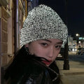 MIO Custom Beanie for Mens  Wool Winter Knitted Safety Cozy Hat for Night Running  Reflective Waffle Cuff Caps for Women and Kid