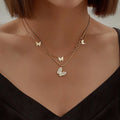 Stainless Steel  Beauty Two Layer Luxury Shell Box Chain Butterfly Necklace Jewelry
