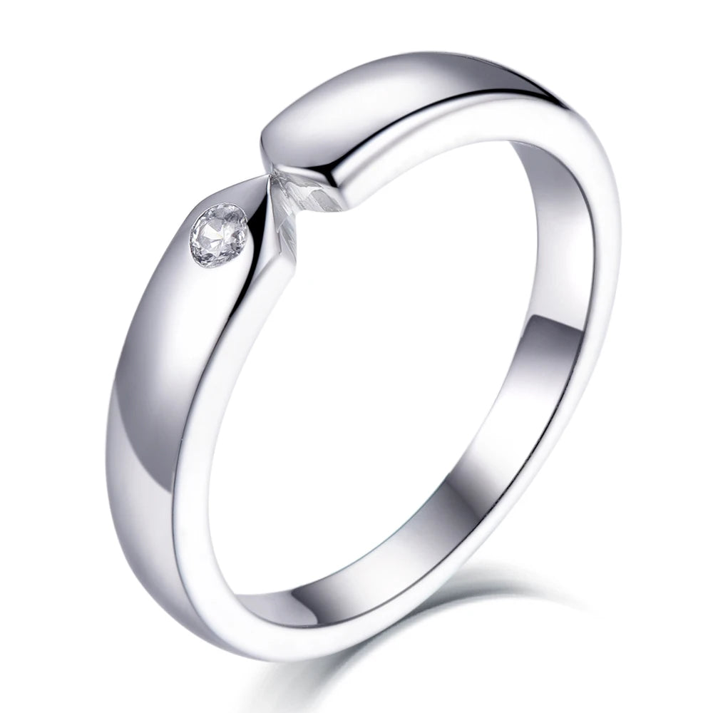Sun Star 925 Sterling Silver Wedding Engagement Ring with Zircon Rhodium Plated Trendy Design