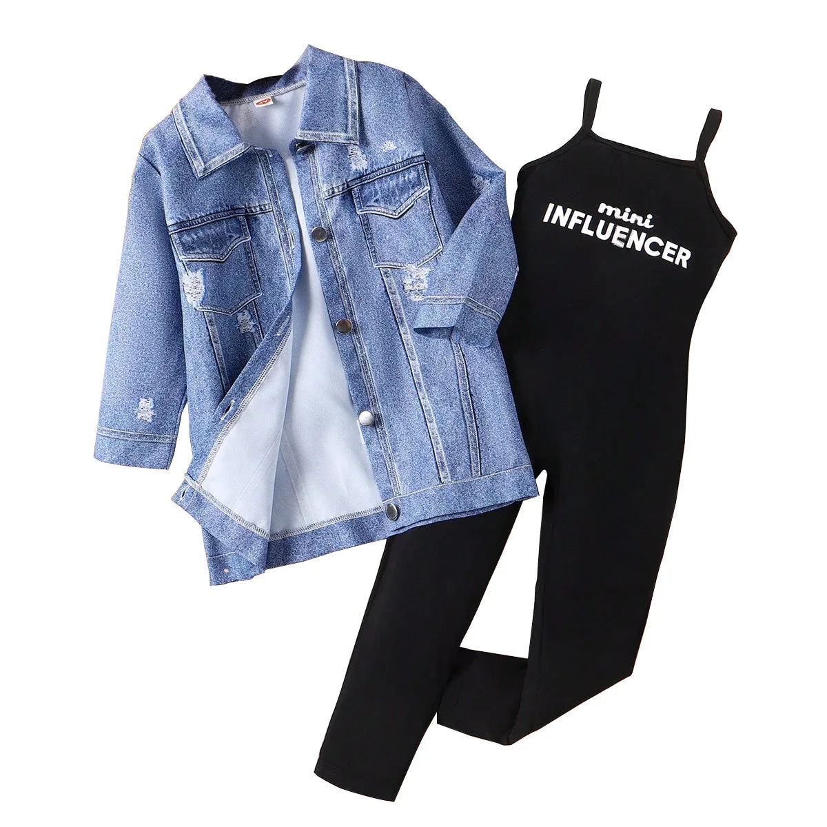 Children's Clothing Autumn New Product Girls Clothes Denim Jacket+camisole Jumpsuit Pants Kids Clothes Set